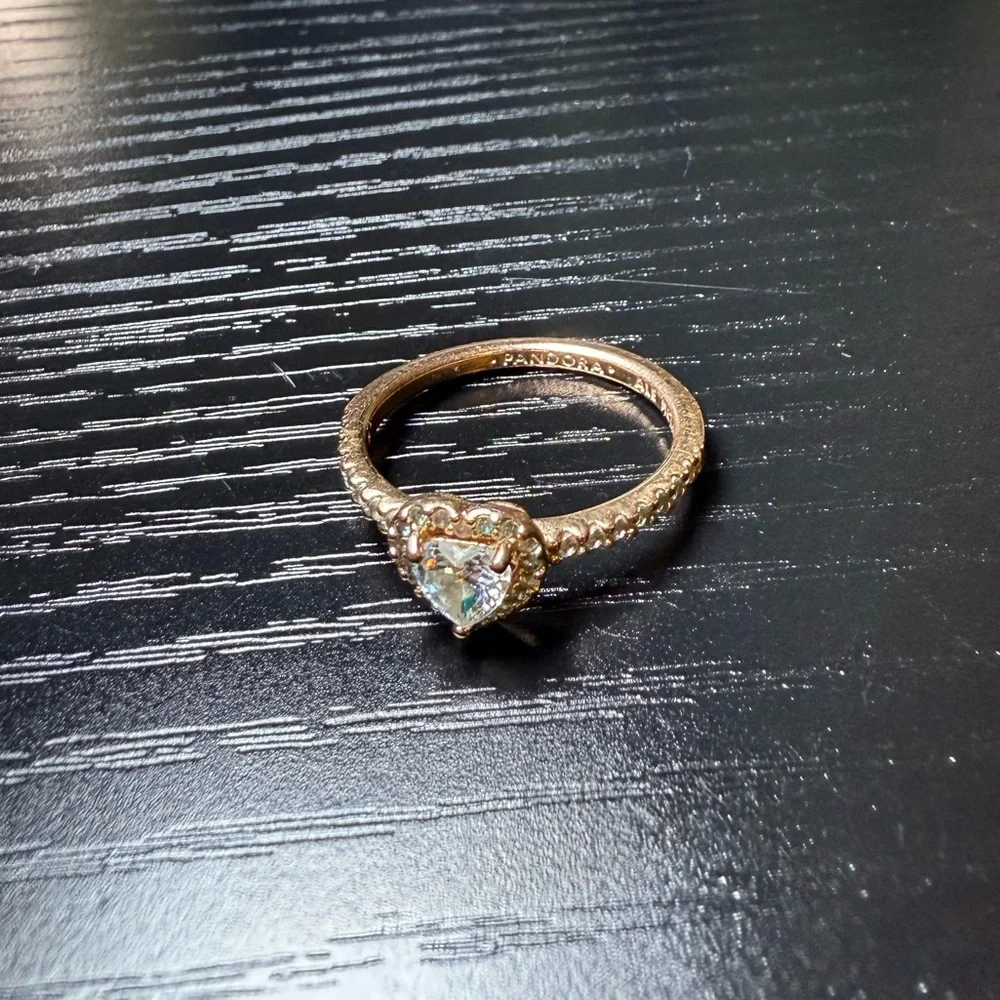 Pandora Rose Gold Heart Ring with Clear Stone - Picture 3 of 8